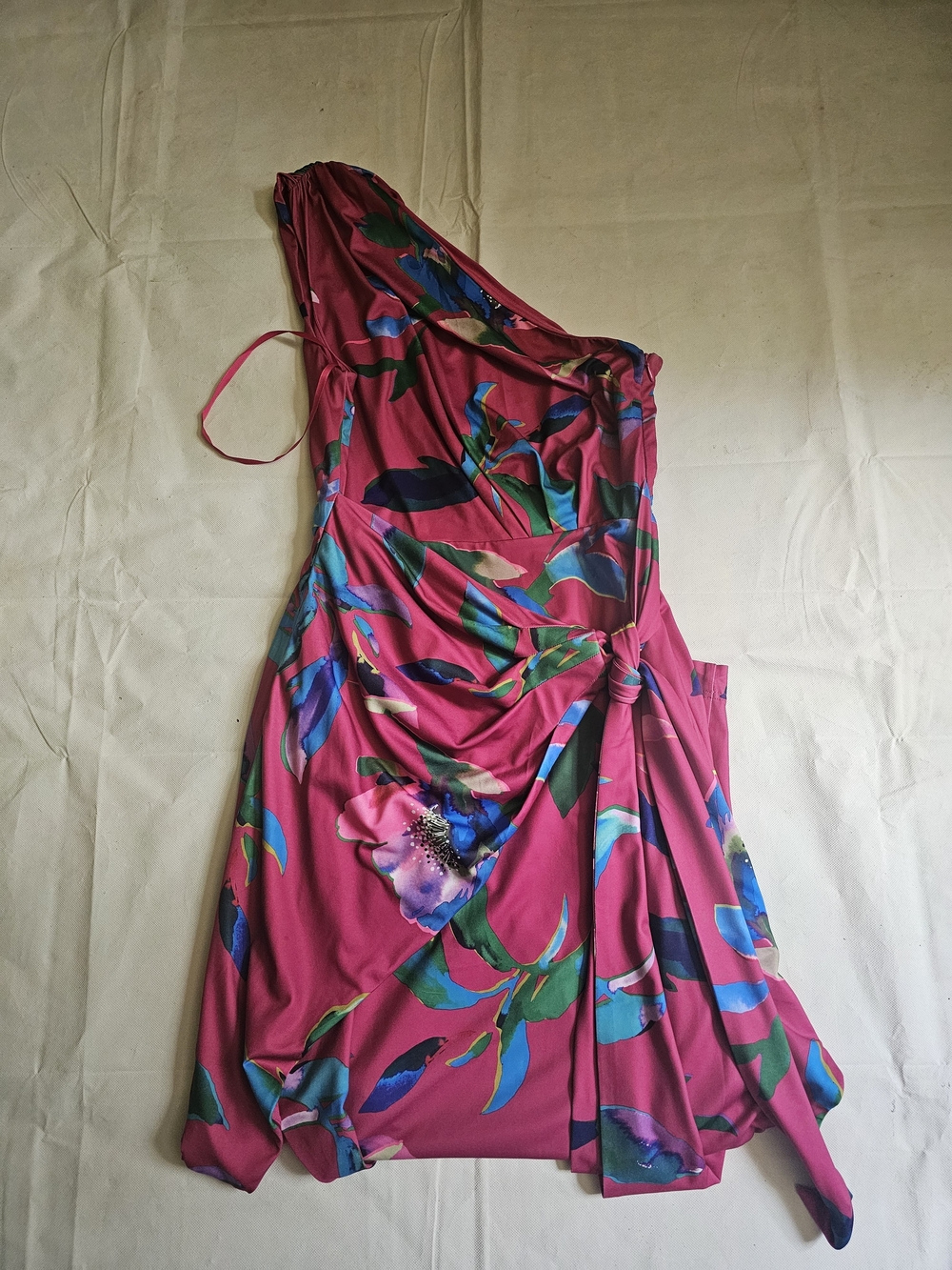 Boston Proper Pink Floral One-Shoulder Dress